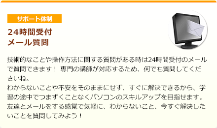 サポート体制 24時間受付 メール質問